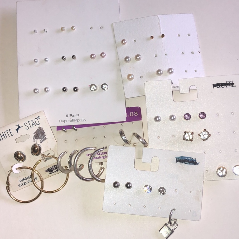 Mixed Faux Pearl and Crystal Earring Assortment - White/Silver